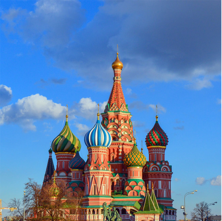 The famous St. Basil’s Cathedral in Moscow, Russia